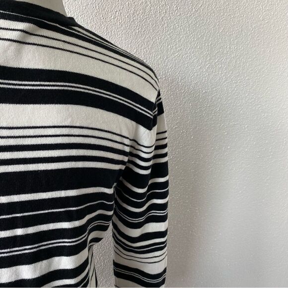 Talbots Womens Open Front Cardigan Black White Striped Sweater SZ M - Picture 6 of 14